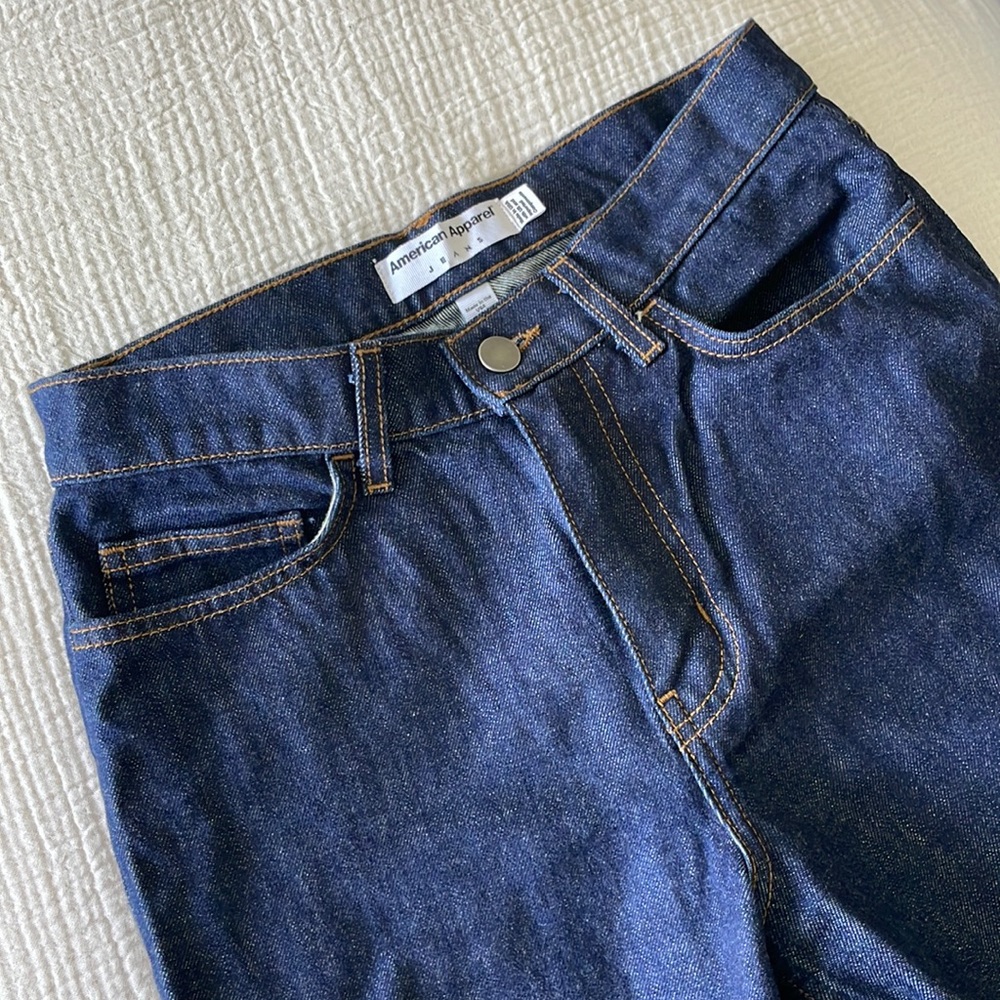 Straight leg dark wash denim